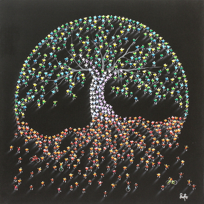 Francisco Bartus - TREE OF LIFE - BLACK BACKGROUND - MIXED MEDIA ON CANVAS - 40 X 40