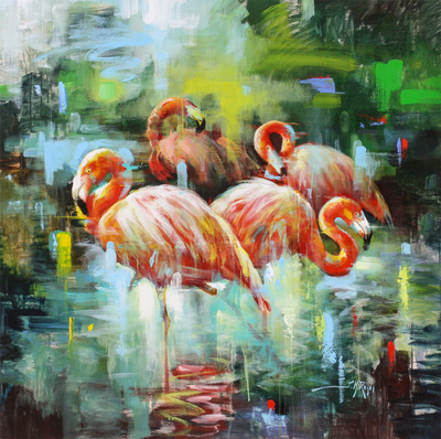 Jose Manuel Reyes - FLAMINGO QUARTET - ACRYLIC ON CANVAS - 47 X 47