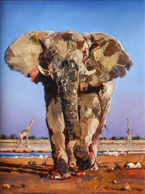 James Stroud - KING OF THE WATERHOLE - OIL ON PANEL - 48 X 36