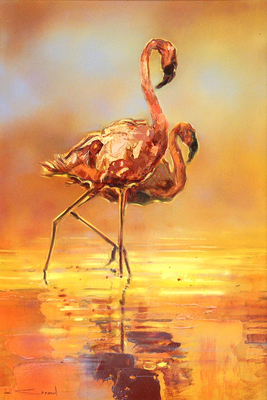 James Stroud - FLAMINGO SUNSET - OIL ON PANEL - 36 X 24