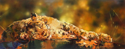 James Stroud - LAZING LEOPARD - OIL ON CANVAS - 23 5/8 x 59 1/8