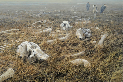 John Seerey-Lester - ELEPHANT GRAVEYARD - OIL ON CANVAS - 24 X 36