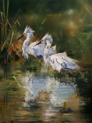 James Stroud - SNOWY EGRET DUET - GICLEE - 42 X 32