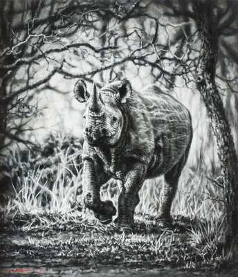 Jaco van Schalkwyk - RHINO: A CERTAIN GRACE - OIL ON BELGIAN LINEN - 28 1/4 X 24 1/4