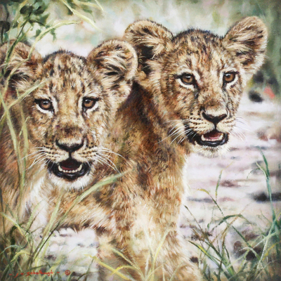 Jaco van Schalkwyk - PARTNERS IN CRIME - OIL ON BELGIAN LINEN - 17 3/4 X 17 3/4