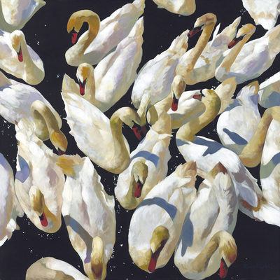 Kirsty May Hall - SWAN FAMILY IN LATE SUMMER - GICLEE - 40 X 40