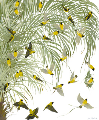 Kirsty May Hall - GOLDEN WEAVERS & PALM TREE - GICLEE - 39 X 47