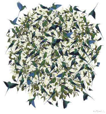 Kirsty May Hall - MALACHITE SUNBIRDS & BUTTERFLY FLOWERS - GICLEE - 59 X 55