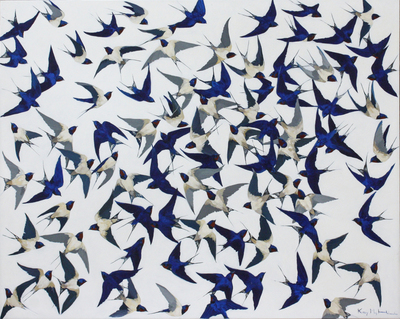 Kirsty May Hall - BARN SWALLOWS ARRIVING - ACRYLIC ON  CANVAS - 47 X 58 1/2
