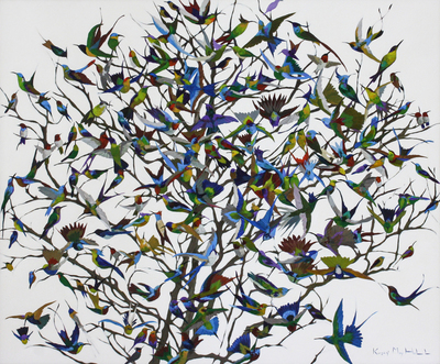 Kirsty May Hall - BRIGHT, HAPPY BIRDS - ACRYLIC ON  CANVAS - 39 1/4 X 47