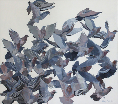 Kirsty May Hall - FLOCK OF DOVES - ACRYLIC ON  CANVAS - 59 X 52