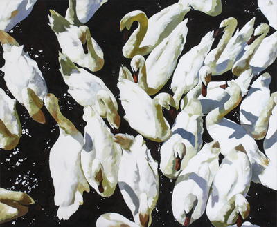Kirsty May Hall - EAGER SWANS IN LATE SUMMER - ACRYLIC ON  CANVAS - 39 1/4 X 47 1/4