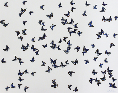 Kirsty May Hall - BLUE BUTTERFLIES - ACRYLIC ON  CANVAS - 47 X 59