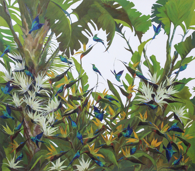 Kirsty May Hall - SUNBIRDS IN PARADISE - ACRYLIC ON  CANVAS - 59 X 52 3/4