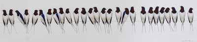 Kirsty May Hall - BARN SWALLOWS ON A WIRE - ACRYLIC ON  CANVAS - 13 X 59