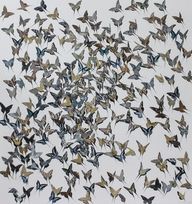 Kirsty May Hall - BUTTERFLIES IN NEUTRAL - ACRYLIC ON  CANVAS - 55 X 59