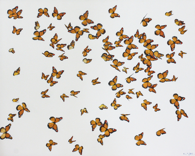 Kirsty May Hall - MONARCH BUTTERFLIES - ACRYLIC ON  CANVAS - 47 X 59
