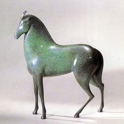 Loet Vanderveen - HORSE, NEW (131) - BRONZE - 12 X 13 - These sculptures are bronze limited editions.
<br>
<br><a href="/[sculpture]/[available]-[patina]-[swatches]/">More than 30 patinas are available</a>. Available patinas are indicated as IN STOCK. Loet Vanderveen limited editions are always in strong demand and our stocked inventory sells quickly. Special orders are not being taken at this time.
<br>
<br>Allow a few weeks for your sculptures to arrive as each one is thoroughly prepared and packed in our warehouse. This includes fully customized crating and boxing for each piece. Your patience is appreciated during this process as we strive to ensure that your new artwork safely arrives.
<br>
<br>Shipping and Handling TBD
