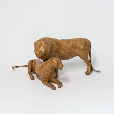Loet Vanderveen - LION PAIR (180) - BRONZE - 17 X 9 X 7.25 - These sculptures are bronze limited editions.
<br>
<br><a href="/[sculpture]/[available]-[patina]-[swatches]/">More than 30 patinas are available</a>. Available patinas are indicated as IN STOCK. Loet Vanderveen limited editions are always in strong demand and our stocked inventory sells quickly. Special orders are not being taken at this time.
<br>
<br>Allow a few weeks for your sculptures to arrive as each one is thoroughly prepared and packed in our warehouse. This includes fully customized crating and boxing for each piece. Your patience is appreciated during this process as we strive to ensure that your new artwork safely arrives.
<br>
<br>Shipping and Handling TBD