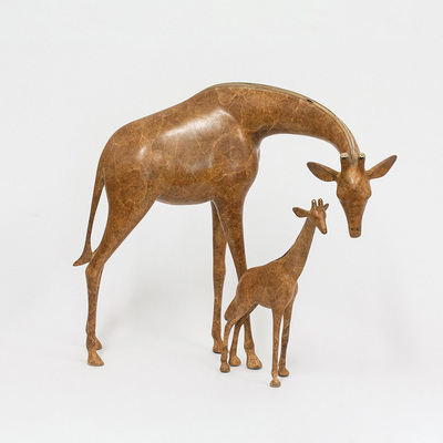 Loet Vanderveen - GIRAFFE AND BABY LG (340) - BRONZE - 16 X 8.5 X 14 - These sculptures are bronze limited editions.
<br>
<br><a href="/[sculpture]/[available]-[patina]-[swatches]/">More than 30 patinas are available</a>. Available patinas are indicated as IN STOCK. Loet Vanderveen limited editions are always in strong demand and our stocked inventory sells quickly. Special orders are not being taken at this time.
<br>
<br>Allow a few weeks for your sculptures to arrive as each one is thoroughly prepared and packed in our warehouse. This includes fully customized crating and boxing for each piece. Your patience is appreciated during this process as we strive to ensure that your new artwork safely arrives.
<br>
<br>Shipping and Handling TBD