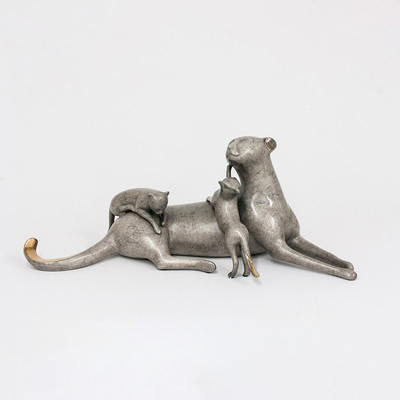 Loet Vanderveen - CHEETAH & BABIES, RECLINING (352) - BRONZE - 20 X 6 X 7 - These sculptures are bronze limited editions.
<br>
<br><a href="/[sculpture]/[available]-[patina]-[swatches]/">More than 30 patinas are available</a>. Available patinas are indicated as IN STOCK. Loet Vanderveen limited editions are always in strong demand and our stocked inventory sells quickly. Special orders are not being taken at this time.
<br>
<br>Allow a few weeks for your sculptures to arrive as each one is thoroughly prepared and packed in our warehouse. This includes fully customized crating and boxing for each piece. Your patience is appreciated during this process as we strive to ensure that your new artwork safely arrives.
<br>
<br>Shipping and Handling TBD