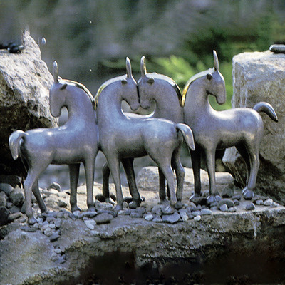 Loet Vanderveen - HORSES, FOUR (355) - BRONZE - 11 X 7 - These sculptures are bronze limited editions.
<br>
<br><a href="/[sculpture]/[available]-[patina]-[swatches]/">More than 30 patinas are available</a>. Available patinas are indicated as IN STOCK. Loet Vanderveen limited editions are always in strong demand and our stocked inventory sells quickly. Special orders are not being taken at this time.
<br>
<br>Allow a few weeks for your sculptures to arrive as each one is thoroughly prepared and packed in our warehouse. This includes fully customized crating and boxing for each piece. Your patience is appreciated during this process as we strive to ensure that your new artwork safely arrives.
<br>
<br>Shipping and Handling TBD