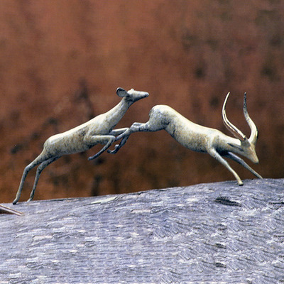 Loet Vanderveen - IMPALAS, RUNNING (X2)-REGULAR PATINAS (359) - BRONZE - 21 X 4 X 8 - These sculptures are bronze limited editions.
<br>
<br><a href="/[sculpture]/[available]-[patina]-[swatches]/">More than 30 patinas are available</a>. Available patinas are indicated as IN STOCK. Loet Vanderveen limited editions are always in strong demand and our stocked inventory sells quickly. Special orders are not being taken at this time.
<br>
<br>Allow a few weeks for your sculptures to arrive as each one is thoroughly prepared and packed in our warehouse. This includes fully customized crating and boxing for each piece. Your patience is appreciated during this process as we strive to ensure that your new artwork safely arrives.
<br>
<br>Shipping and Handling TBD