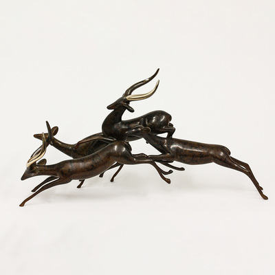 Loet Vanderveen - IMPALAS, LEAPING X4 (360) - BRONZE - 21.5 X 7 X 12 - These sculptures are bronze limited editions.
<br>
<br><a href="/[sculpture]/[available]-[patina]-[swatches]/">More than 30 patinas are available</a>. Available patinas are indicated as IN STOCK. Loet Vanderveen limited editions are always in strong demand and our stocked inventory sells quickly. Special orders are not being taken at this time.
<br>
<br>Allow a few weeks for your sculptures to arrive as each one is thoroughly prepared and packed in our warehouse. This includes fully customized crating and boxing for each piece. Your patience is appreciated during this process as we strive to ensure that your new artwork safely arrives.
<br>
<br>Shipping and Handling TBD