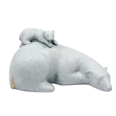 Loet Vanderveen - POLAR BEAR & BABY, RECLINING (428) - BRONZE - 8 X 4.25 - These sculptures are bronze limited editions.
<br>
<br><a href="/[sculpture]/[available]-[patina]-[swatches]/">More than 30 patinas are available</a>. Available patinas are indicated as IN STOCK. Loet Vanderveen limited editions are always in strong demand and our stocked inventory sells quickly. Special orders are not being taken at this time.
<br>
<br>Allow a few weeks for your sculptures to arrive as each one is thoroughly prepared and packed in our warehouse. This includes fully customized crating and boxing for each piece. Your patience is appreciated during this process as we strive to ensure that your new artwork safely arrives.
<br>
<br>Shipping and Handling TBD
