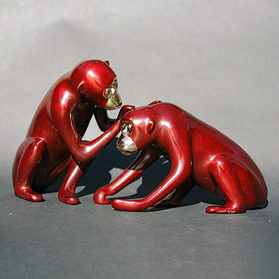 Loet Vanderveen - CHIMPANZEE COUPLE (454) - BRONZE - 12 X 7 - These sculptures are bronze limited editions.
<br>
<br><a href="/[sculpture]/[available]-[patina]-[swatches]/">More than 30 patinas are available</a>. Available patinas are indicated as IN STOCK. Loet Vanderveen limited editions are always in strong demand and our stocked inventory sells quickly. Special orders are not being taken at this time.
<br>
<br>Allow a few weeks for your sculptures to arrive as each one is thoroughly prepared and packed in our warehouse. This includes fully customized crating and boxing for each piece. Your patience is appreciated during this process as we strive to ensure that your new artwork safely arrives.
<br>
<br>Shipping and Handling TBD