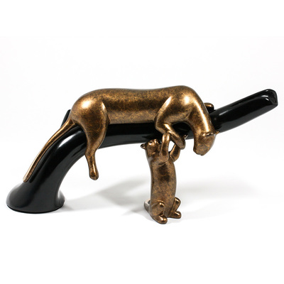 Loet Vanderveen - PANTHER & BABY ON TREE (477) - BRONZE - 18 X 6.5 X 9 - These sculptures are bronze limited editions.
<br>
<br><a href="/[sculpture]/[available]-[patina]-[swatches]/">More than 30 patinas are available</a>. Available patinas are indicated as IN STOCK. Loet Vanderveen limited editions are always in strong demand and our stocked inventory sells quickly. Special orders are not being taken at this time.
<br>
<br>Allow a few weeks for your sculptures to arrive as each one is thoroughly prepared and packed in our warehouse. This includes fully customized crating and boxing for each piece. Your patience is appreciated during this process as we strive to ensure that your new artwork safely arrives.
<br>
<br>Shipping and Handling TBD