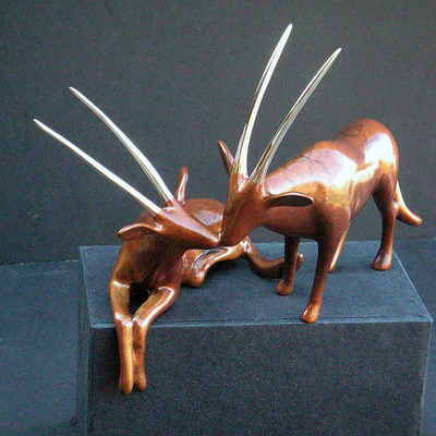 Loet Vanderveen - ORYX PAIR (501) - BRONZE - 7.5 X 4.5 X 6.25 - These sculptures are bronze limited editions.
<br>
<br><a href="/[sculpture]/[available]-[patina]-[swatches]/">More than 30 patinas are available</a>. Available patinas are indicated as IN STOCK. Loet Vanderveen limited editions are always in strong demand and our stocked inventory sells quickly. Special orders are not being taken at this time.
<br>
<br>Allow a few weeks for your sculptures to arrive as each one is thoroughly prepared and packed in our warehouse. This includes fully customized crating and boxing for each piece. Your patience is appreciated during this process as we strive to ensure that your new artwork safely arrives.
<br>
<br>Shipping and Handling TBD