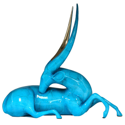 Loet Vanderveen - BUSHBUCK, RECLINING (502) - BRONZE - 18 X 7 X 16 - These sculptures are bronze limited editions.
<br>
<br><a href="/[sculpture]/[available]-[patina]-[swatches]/">More than 30 patinas are available</a>. Available patinas are indicated as IN STOCK. Loet Vanderveen limited editions are always in strong demand and our stocked inventory sells quickly. Special orders are not being taken at this time.
<br>
<br>Allow a few weeks for your sculptures to arrive as each one is thoroughly prepared and packed in our warehouse. This includes fully customized crating and boxing for each piece. Your patience is appreciated during this process as we strive to ensure that your new artwork safely arrives.
<br>
<br>Shipping and Handling TBD
