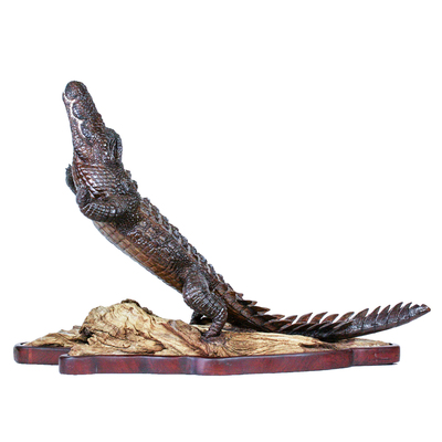 Mopho Gonde - THE OPPORTUNIST - LEADWOOD - 25 X 34 X 13 - <h1>Leaping Crocodile Leadwood Sculpture, Large Wooden Sculpture</h1>
