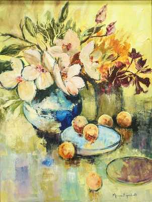 Margaret Gradwell - MAGNOLIA WITH FRUITS - ACRYLIC AND OIL ON CANVAS - 39 X 29