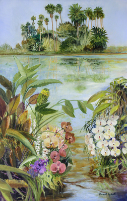 Margaret Gradwell - ORCHIDS IN THE WILD - ACRYLIC AND OIL ON CANVAS - 59 X 37 1/2