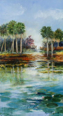 Margaret Gradwell - BREEZE THROUGH THE TREES - ACRYLIC AND OIL ON CANVAS - 33 3/4 X 17 3/4