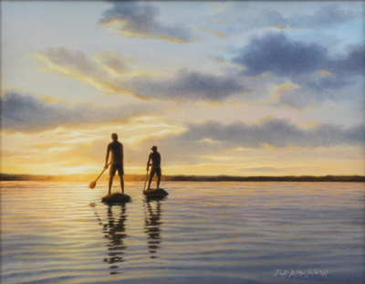 Rob MacIntosh - SUNSET PADDLERS - OIL ON CANVAS - 11 X 14