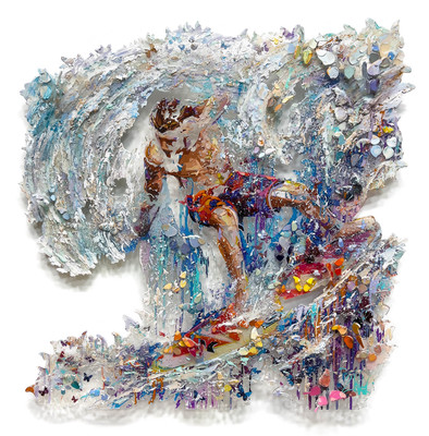 2Wild - WAVES OF HAPPINESS 2/99 - MIXED MEDIA ON PLEXIGLASS - 47 1/2 X 47 1/2