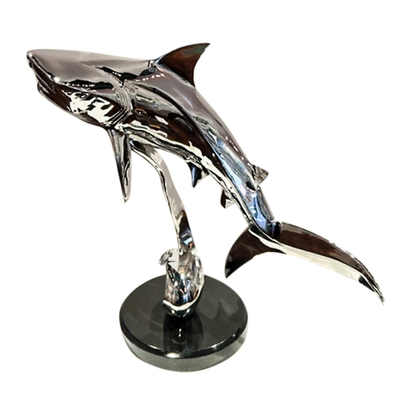 Victor Douieb - TIGER SHARK WITH ANGEL FISH - STAINLESS STEEL - 18 X 19 X 13