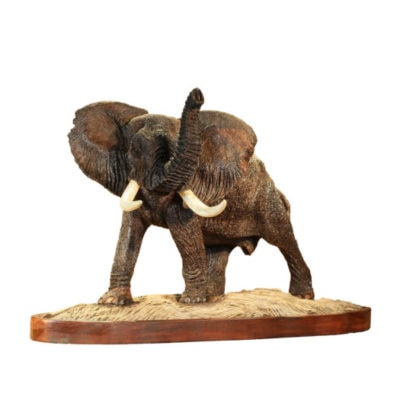 Elephant Stand Off Wooden Sculpture 
