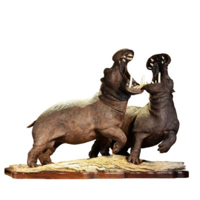 Hippos Fighting Wooden Sculpture Mopho Gonde