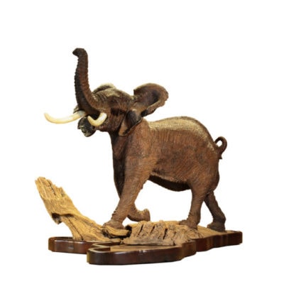 Trumpeting Elephant Wooden Sculpture 