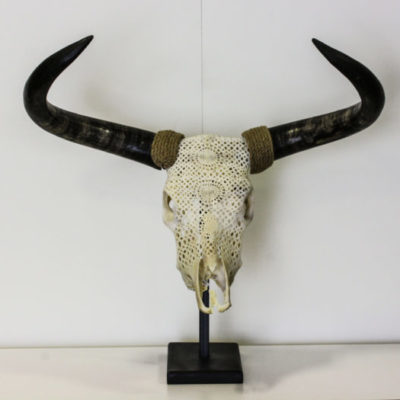Carved Animal Skull by Beckwith Kraft, Cow White Wheels