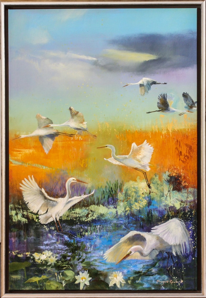 Colorful Floral & Bird Painting 'congregation of the waterbirds' Product Link
